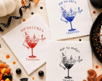 Serviettes personnalisées « RIP à mes années 20 », serviettes squelette personnalisées pour un 30e anniversaire, décoration gothique pour une fête « Mort à mes années 20 », 40e anniversaire : les années 30 aussi