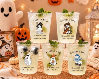 Custom Halloween Baby Shower Cups, A Little Boo Is Almost Due Party Favors, Fall Baby Sprinkle Frosted Cup, Ghost Baby Shower Decor