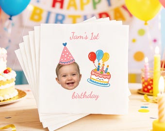 Custom Baby Shower Cocktail Napkins, Baby Face Napkins, Personalized Photo Birthday Napkins, Kids  Party, First Birthday Party Decor