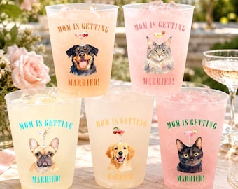 Gobelets personnalisés avec tête de chien pour enterrement de vie de jeune fille, Gobelet « Maman se marie », Décoration aquarelle avec photo d'animal de compagnie pour enterrement de vie de jeune fille, Gobelet pour fête prénuptiale