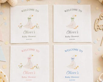 Serviettes de cocktail personnalisées pour baby shower « Oie rigolote », décorations aquarelle, serviettes pour boissons « Baby Sprinkle », articles de fête pour enfants