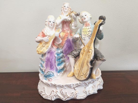 Vintage Rococo Capodimonte Style Porcelain Figurine, String Trio