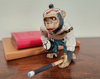 Vintage, 1950s, Japan, Mid Century Modern, Chimpanzee Monkey w / 8 Ball and Pool Stick, Porcelain, Figurine, #4572 - Collectible – item 554 Vintage, 1950s, Japan, Mid Century Modern, Chimpanzee Monkey w / 8 Ball and Pool Stick, Porcelain, Figurine, #4572 - Collectible – item 554