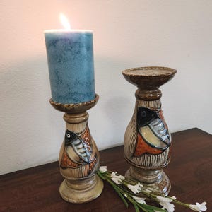 Vintage Studio Pottery Candle Holders: Mid-Century Modern Earthenware Fish Design