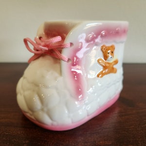 Vintage, Ceramic Nursery Baby Girl Bootie Planter or Container - Collectible