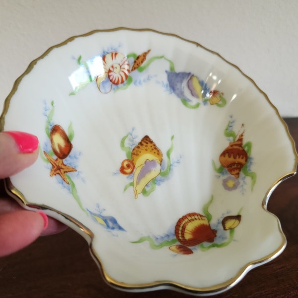 Vintage Ben Rickert, Fine China, Scallop Shell Shape, Seashell Motif, Trinket Dish, Japan