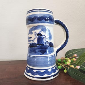 Vintage Delft Blue Windmill Beer Stein Mug: Hand-Painted Holland Ceramic
