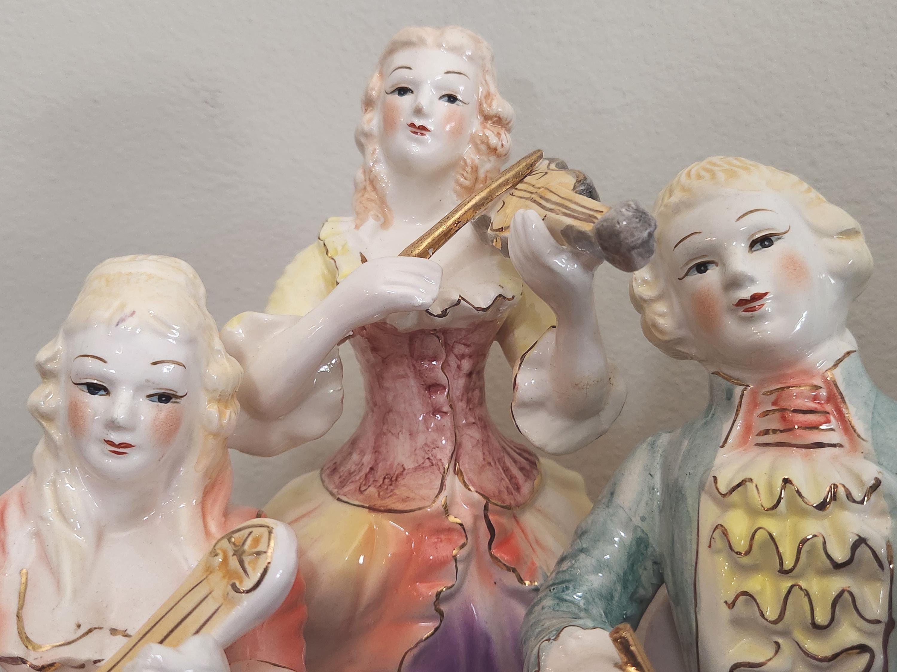 Vintage Rococo Capodimonte Style Porcelain Figurine, String Trio
