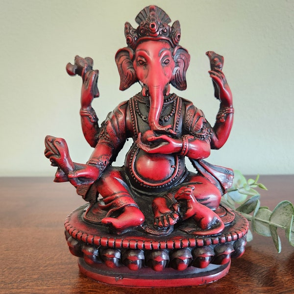 Vintage, 1960s, Red Ganesha Deity Vintage Hindu Statue, Made in Nepal, Collectible- Item 509