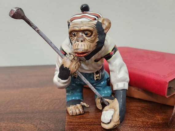 なおさん値引  Monkey Figurine Vintage Japan Porcelain Monkey Figurine: Mid-century Golf Player