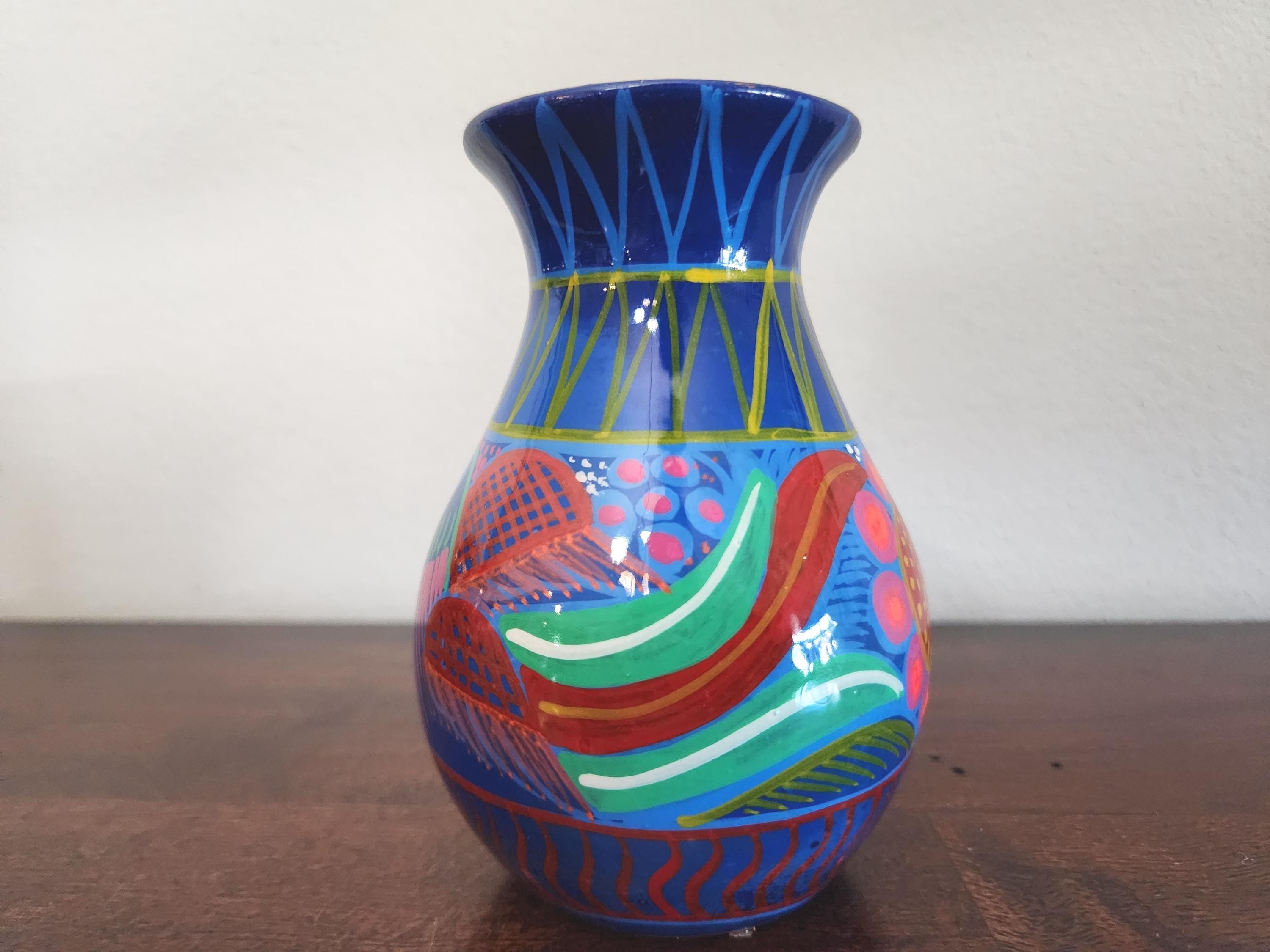Vintage Talavera Vase, Mexican Folk Art Pottery, Hand-painted