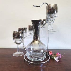 Vintage, 1950s, Mid-Century Modern, Dorothy Thorpe, Glass Wine Decanter Set with Spiral Chrome Caddy, Collectible, item 1125