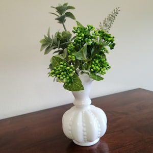 Vintage, Fenton, 1950s, Silver Crest White Ruffled Edge Milk Glass, Beaded Melon Shape Vase (HCE item 128)