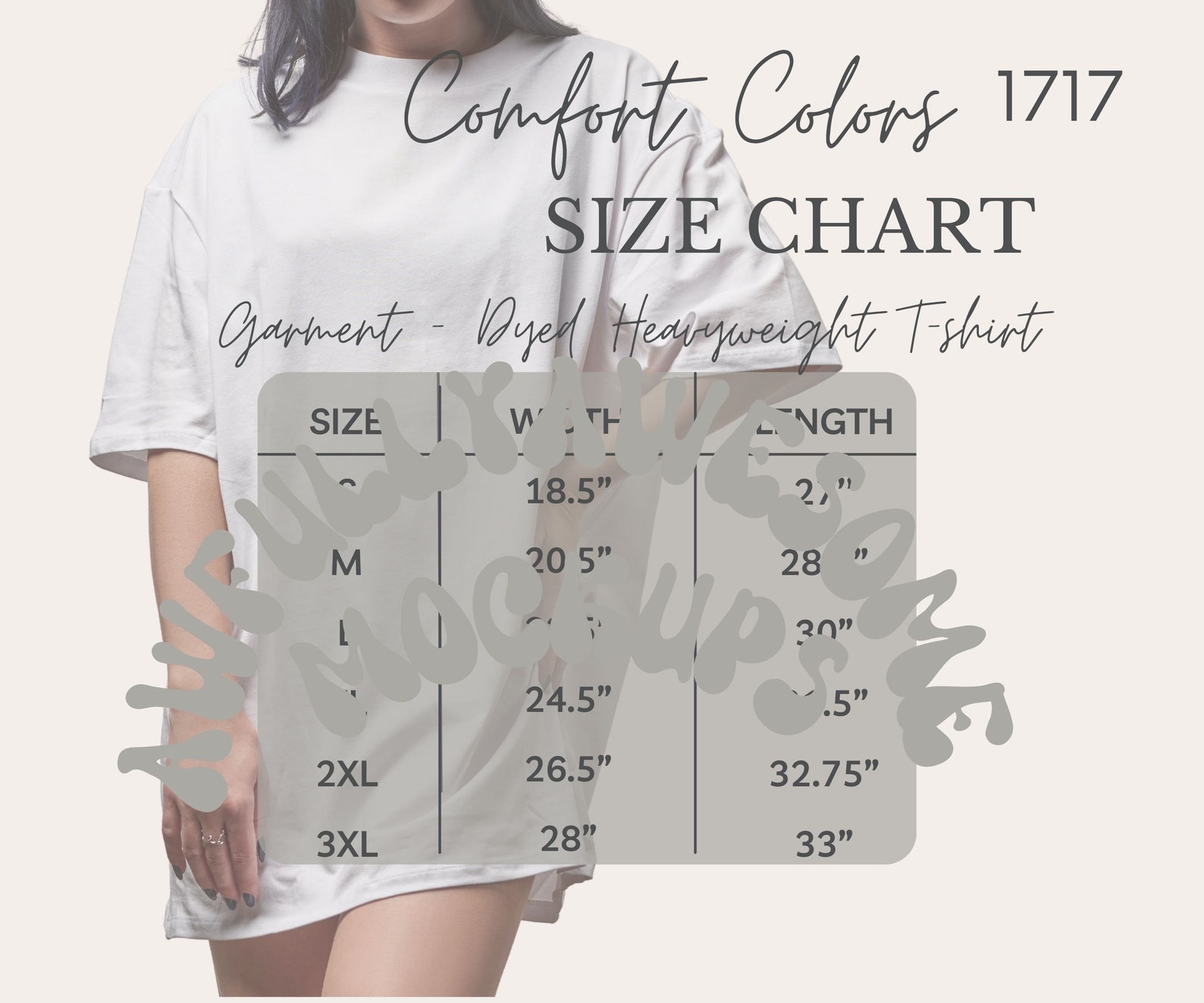 Comfort Color 1717 Size Chart Mockups for Women Sizing Chart - Etsy