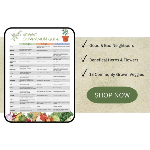 Guía de cultivo complementaria de verduras, plantas complementarias, planificador de jardines, páginas de planificación imprimibles