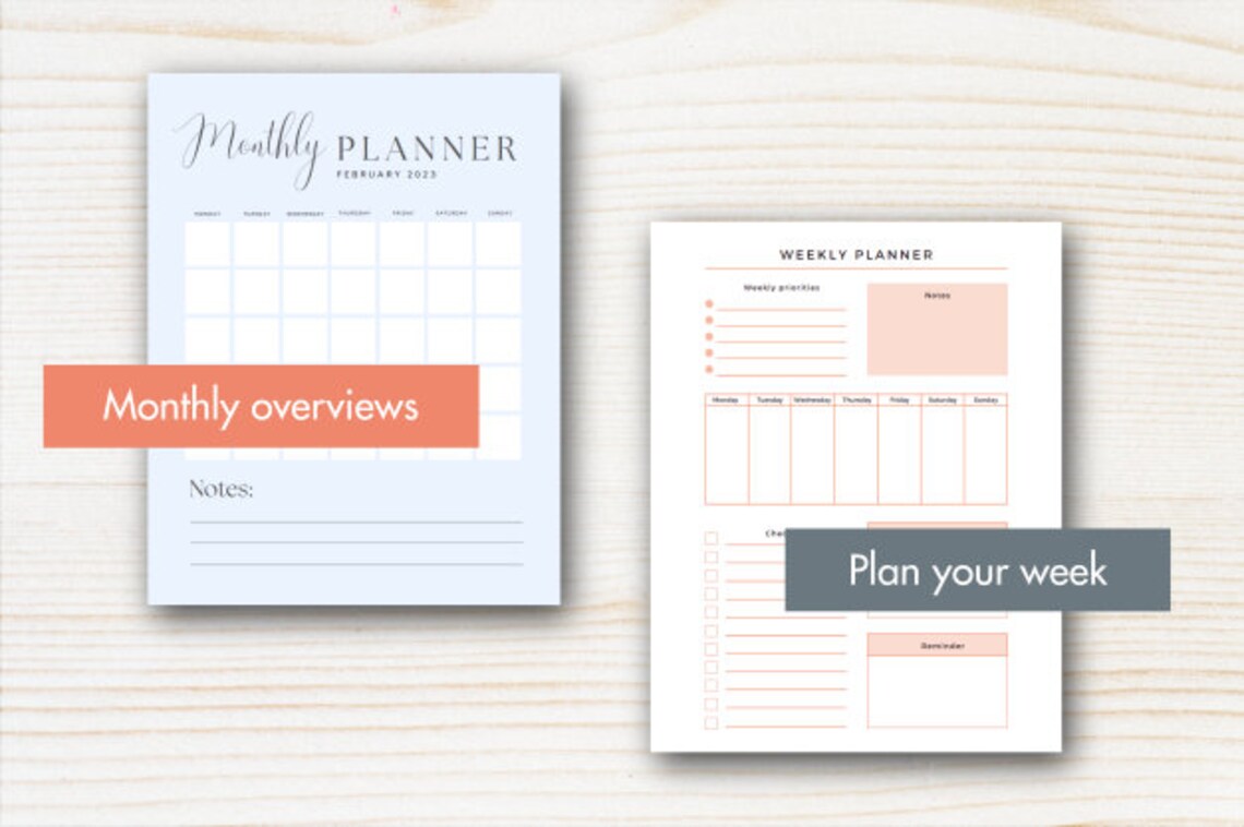 Monthly &amp; Weekly Printable Planner Bundle: Dateless Calendar - Etsy