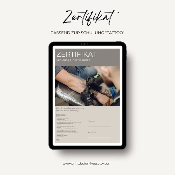Certificate Fineline Tattoo Etsy