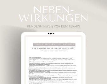 Nebenwirkungen zu PMU Behandlung und den passenden Alternativmethoden | Hinweise vor der Behandlung zum permanenten Make-up | PDF + Canva