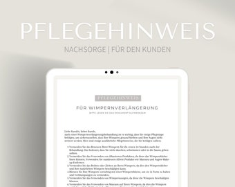 Care instructions for eyelash extensions pdf & canva | Instructions/instructions after treatment for single lashes, volume or Russian lashes