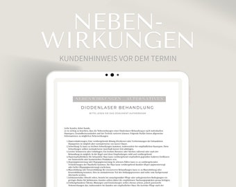 Nebenwirkungen zu Diodenlaser und den passenden Alternativmethoden | Hinweise vor der Behandlung zur Haarentfernung | PDF + Canva Format