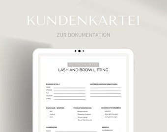 Customer file for lifting eyelashes & eyebrows as PDF and Canva format | Lamination questionnaire template to document patient information