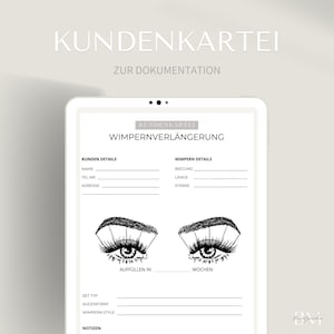 Kundenkartei für Wimpern Behandlung in PDF Format | Wimpernverlängerung Fragebogen für Patienten | Informationen dokumentieren | Download