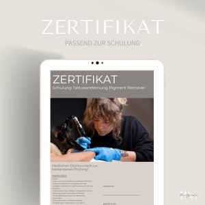 Zertifikat zur Tattooentfernung Schulung als PDF & Canva Link | Urkunde im Tätowier Bereich | Pigment Remover | Entfernung Permanent Make Up