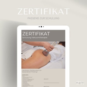 Zertifikat zur Vakuumtherapie Schulung in PDF & Canva | konventionelle Drainage  | Kurs Urkunde | Beglaubigung und Diplom zum Schröpfen