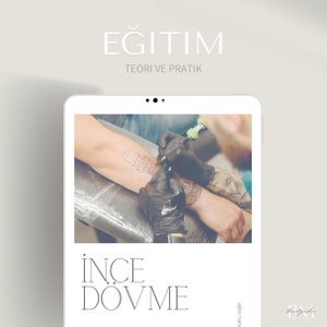 Può includere: Lo schermo di un tablet mostra un design grafico per un tatuaggio. Il testo sullo schermo recita "ISTRUZIONE TEORIA E PRATICA TATUAGGIO FINE".