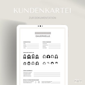 Kundenkartei für die Dauerwelle im PDF und Canva Format | Friseur Fragebogen um Patienteninformationen zu dokumentieren | Kundenanalyse image 1