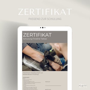 Zertifikat zur Tattoo Fineline Schulung als PDF & Canva Link | Urkunde im Tätowier Bereich | Schattieren und Tätowieren | Körperschmuck