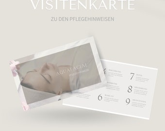 Pflegehinweis für Aquafacial im PDF & Canva Format als Visitenkarte | Vortex - Technologie und Hydratation der Haut | Vakuumtechnik