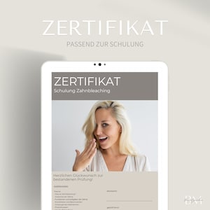 Zertifikat zur Zahnbleaching Schulung in PDF & Canva Format | Kurs-Urkunde einer Zahnaufhellung | Beglaubigung und Diplom | Bescheinigung