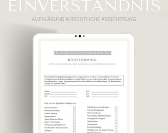 Einverständnis für Bodyforming | Formular Zustimmung als PDF / Canva Format | Hautanalyse Fragebogen inkl. Kundenunterschrift