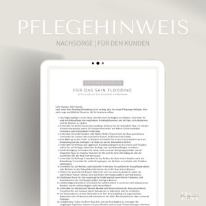 Pflegehinweis für Skin Flooding im PDF & Canva Format | Anleitung/Anweisung nach Behandlung einer Gesichtsbehandlung | Nachsorge