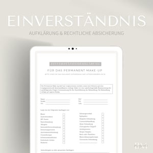 Einverständnis für Permanent Make-up im PDF und Canva Format | E-File kaufen & downloaden | Semi permanent PMU Fragebogen inkl Unterschrift