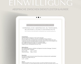 Einverständniserklärung für Termin, Bildrechte und Datenschutz als PDF & Canva Format | Kosmetik Formular inkl. Ausfallgebühren Aufklärung