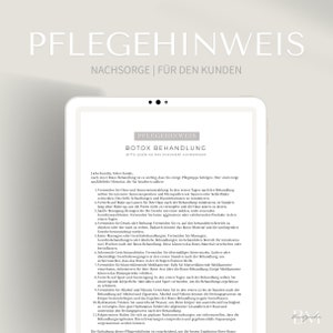 Pflegehinweis für Botox im PDF & Canva Format | Anleitung nach Behandlung einer naturkosmetischen Gesichtsbehandlung | Nachsorge für BTX