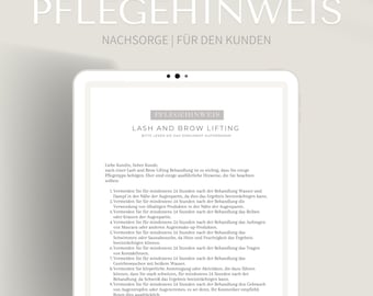 Eyelash & Eyebrow Lamination Care Instructions PDF and Canva| Instructions after a lifting or eyelash perm treatment