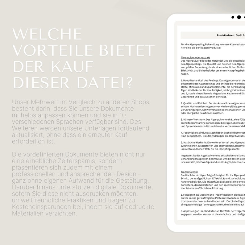 Op de afbeelding: Een document dat de voordelen uiteenzet van het kopen van een digitaal bestand in plaats van een gedrukt document. De tekst benadrukt de voordelen van digitale bestanden, zoals tijdwinst, aanpassing en milieuvriendelijkheid.
