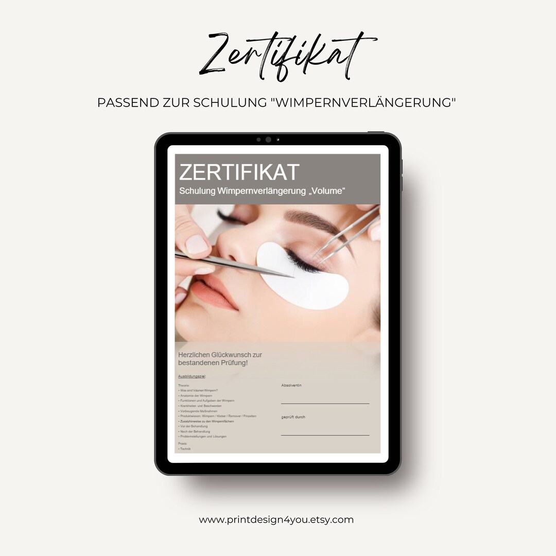 Certificate for Eyelash Extension Training as PDF E-file Buy & Download ...
