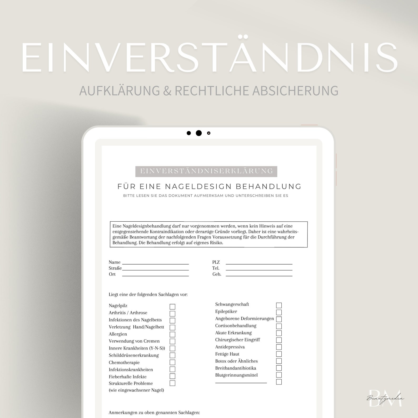 Consent for Nail Design Treatment as a PDF and Canva Formular | Gel ...