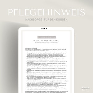 Pflegehinweis für Piercings im PDF & Canva Format | Anleitung nach Stechen eines Piercings | Nachsorge für Piercen / Stechen Körperschmuck