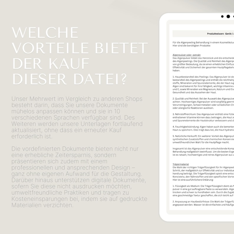 May include: A digital document displayed on a white background, with the title "WELCHE VORTEILE BIETET DER KAUF DIESER DATEI?" in large, white text. The document provides information about the benefits of purchasing the file.