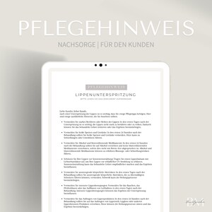 Pflegehinweis für Lippenunterspritzung im PDF & Canva Format | Anleitung nach Behandlung einer kosmetischen Gesichtsbehandlung | Nachsorge