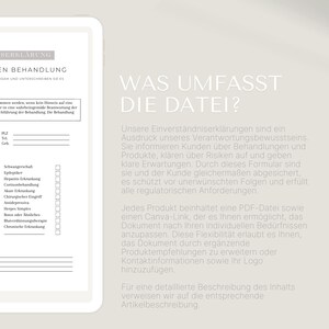 May include: A white document with the title "What does the file include?"  The document explains that the file includes a PDF and a Canva link. The document also explains that the file can be customized to include product recommendations, contact information, and a logo.