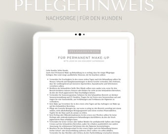 Care Instructions for Permanent Makeup PDF and Canva | Post-treatment Instructions for Microblading, Riso Rolling & Micropigmentation