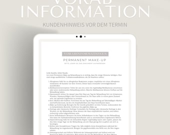 Vorabinformationen Permanent Make-up | Hinweise vor der Behandlung | PDF + Canva Format | Kontraindikationen & Vorsichtsmaßnahmen Kosmetik