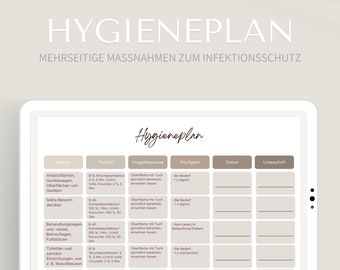 Hygieneplan im PDF & Canva Format | Infektionskrankheiten und Gesundheitsrisiken | Hygiene-Verordnung nach gesetzlicher Angaben | Kosmetik