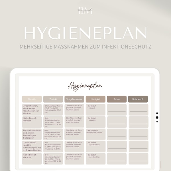 Hygieneplan im PDF & Canva Format | Infektionskrankheiten und Gesundheitsrisiken | Hygiene-Verordnung nach gesetzlicher Angaben | Kosmetik
